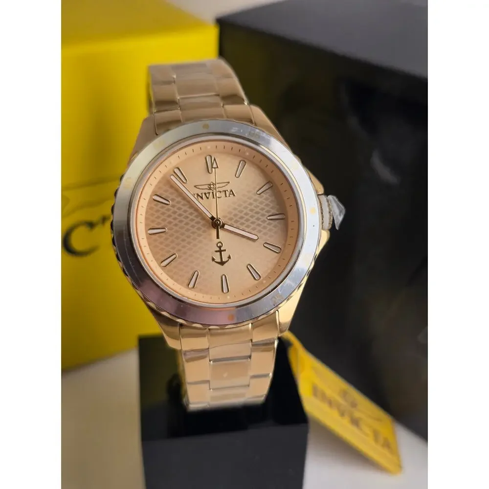 Invicta Ocean Voyage 49976 Women's 38mm Gold Tone Watch NWT Anchor Dial Box
